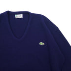IZOD LACOSTE 70s Spool Tag V-neck Acrylic Knit Sweater L Navy One Point Logo
