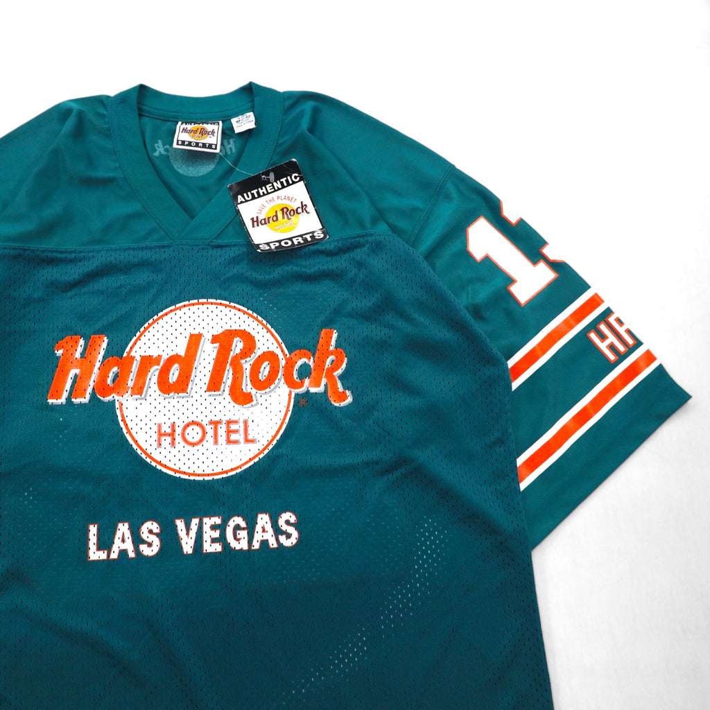 Hard Rock Hotel 90s Game Shirt, Size L, Green, Nylon, Logo Print, Numbering, Deadstock, Unused