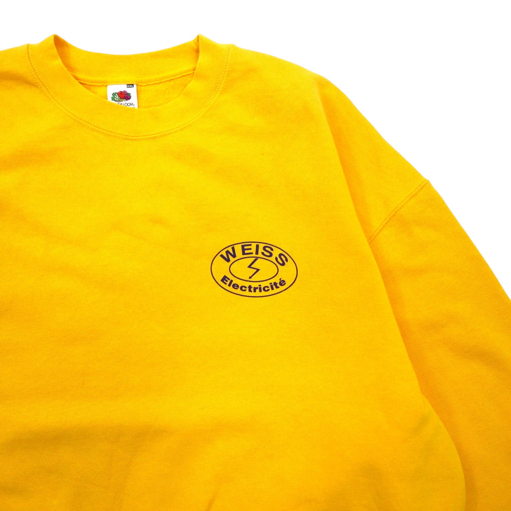 FRUIT OF THE LOOM Made in Morocco European Line Crew Neck Sweatshirt XXL Yellow Cotton Fleece Lining WEISS Electricite Back Print