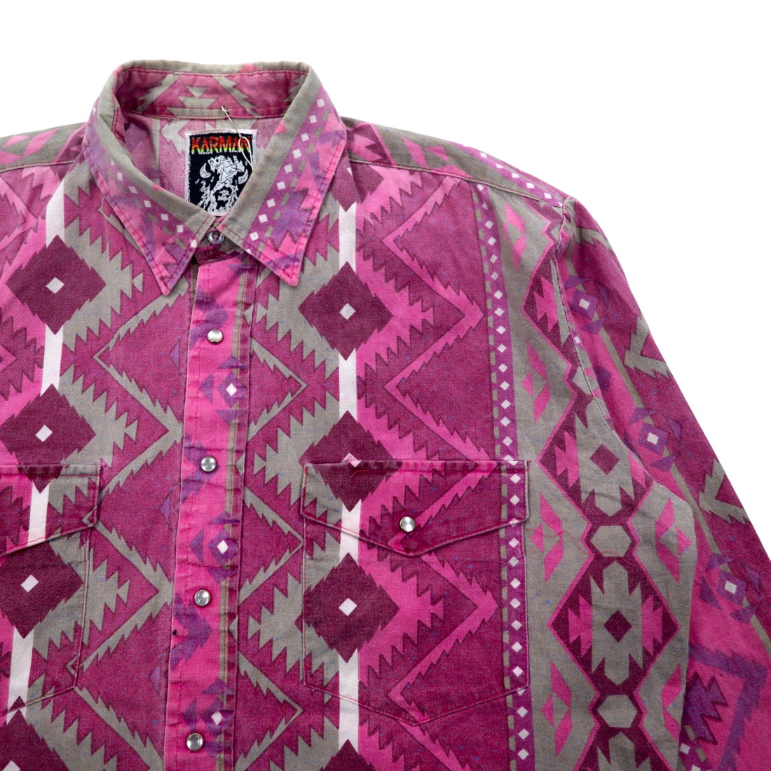 Vintage 90s Native Western Shirt KARMAN ネイティブ柄 ウエスタンシャツ XL コットン 総柄