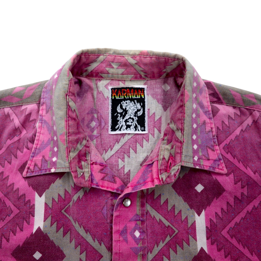 Vintage 90s Native Western Shirt KARMAN ネイティブ柄 ウエスタンシャツ XL コットン 総柄