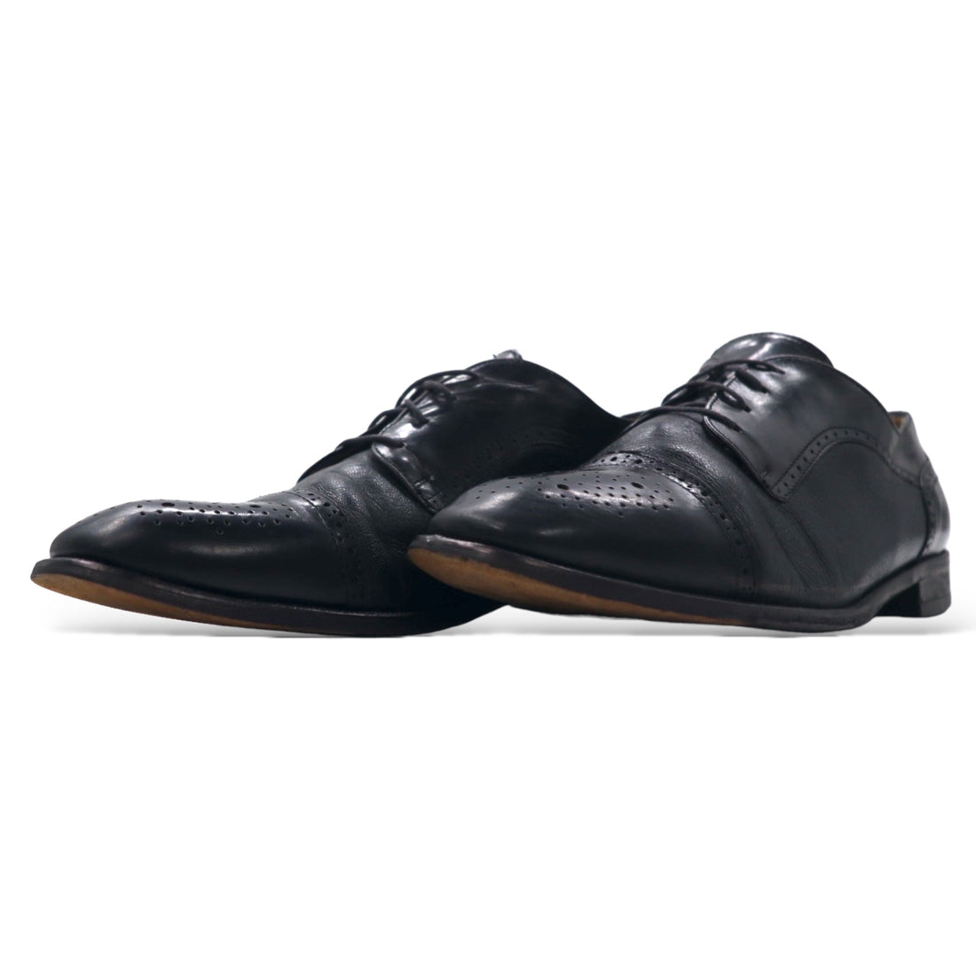 Vito Pagolo Italian semi-brogue dress shoes, 28cm, black leather, medallion