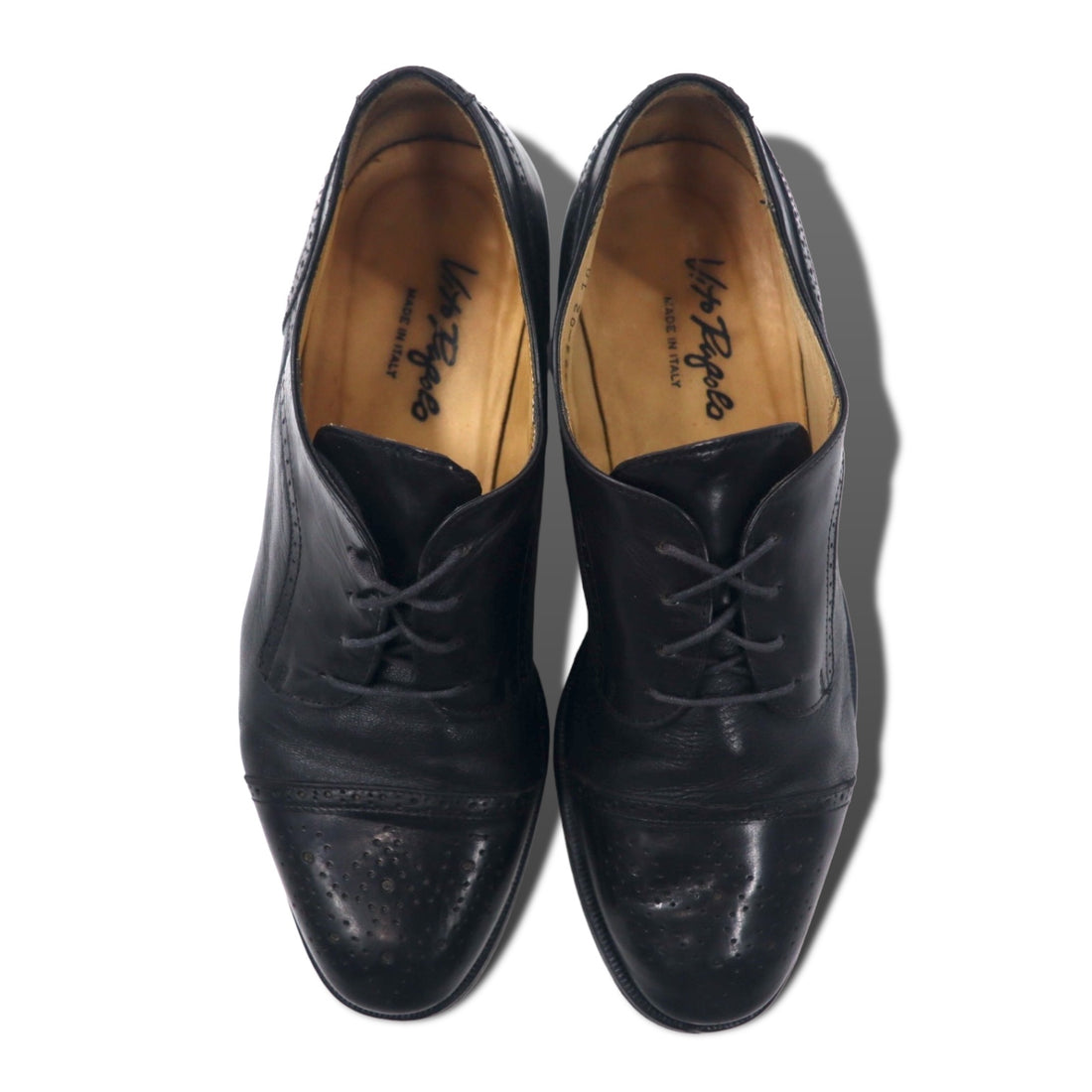 Vito Pagolo Italian semi-brogue dress shoes, 28cm, black leather, medallion