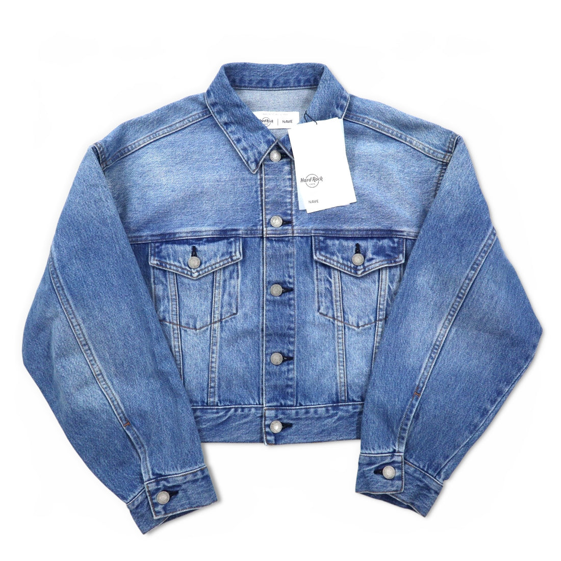 Hard Rock Cafe by NAVE Cropped Logo Jean Jacket Denim Jacket S Indigo Blue Back Logo Embroidery Onward Kashiyama Unused