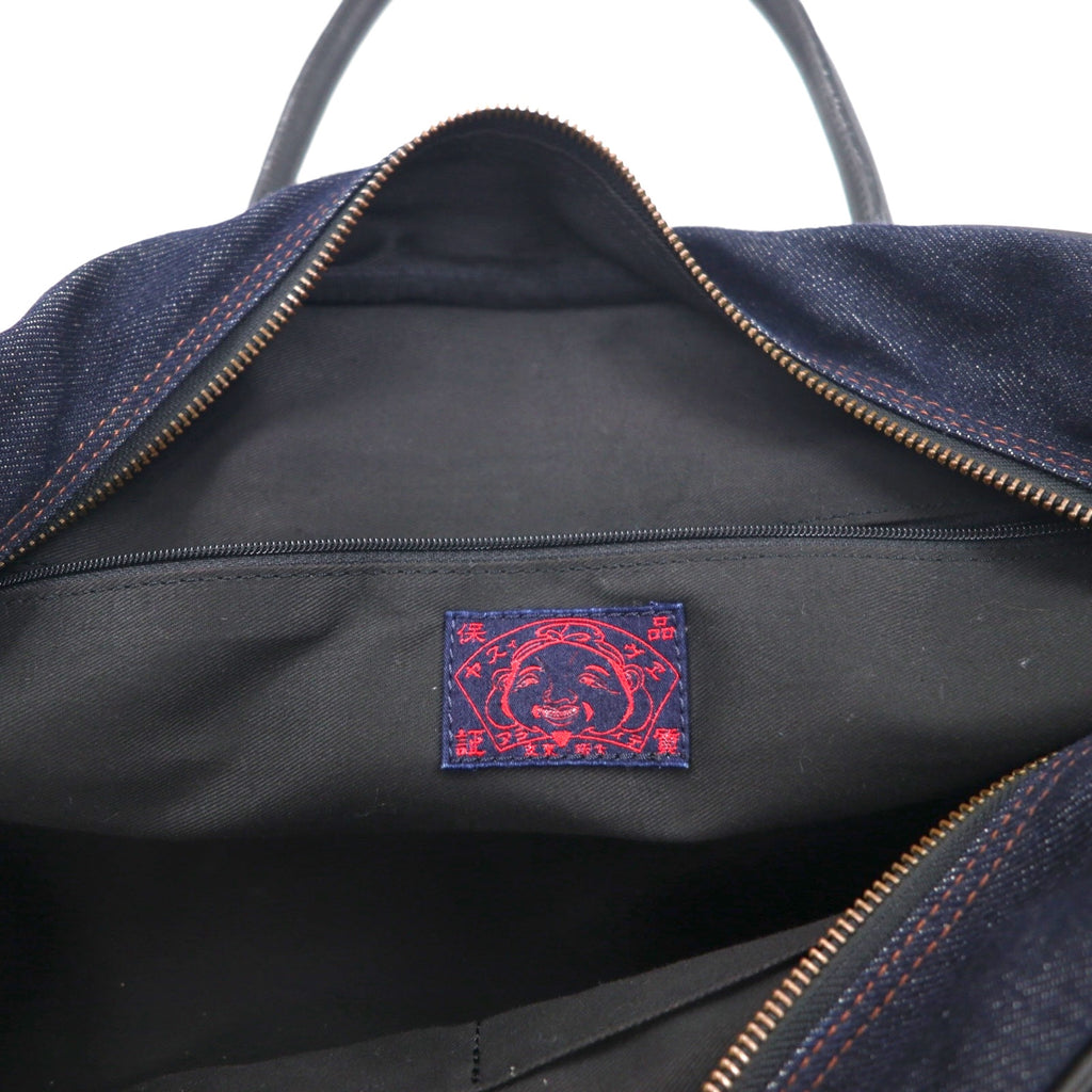EVISU レザーハンドル デニム ボストンバッグ ハンドバッグ インディゴ ブルー 濃紺 ポケット