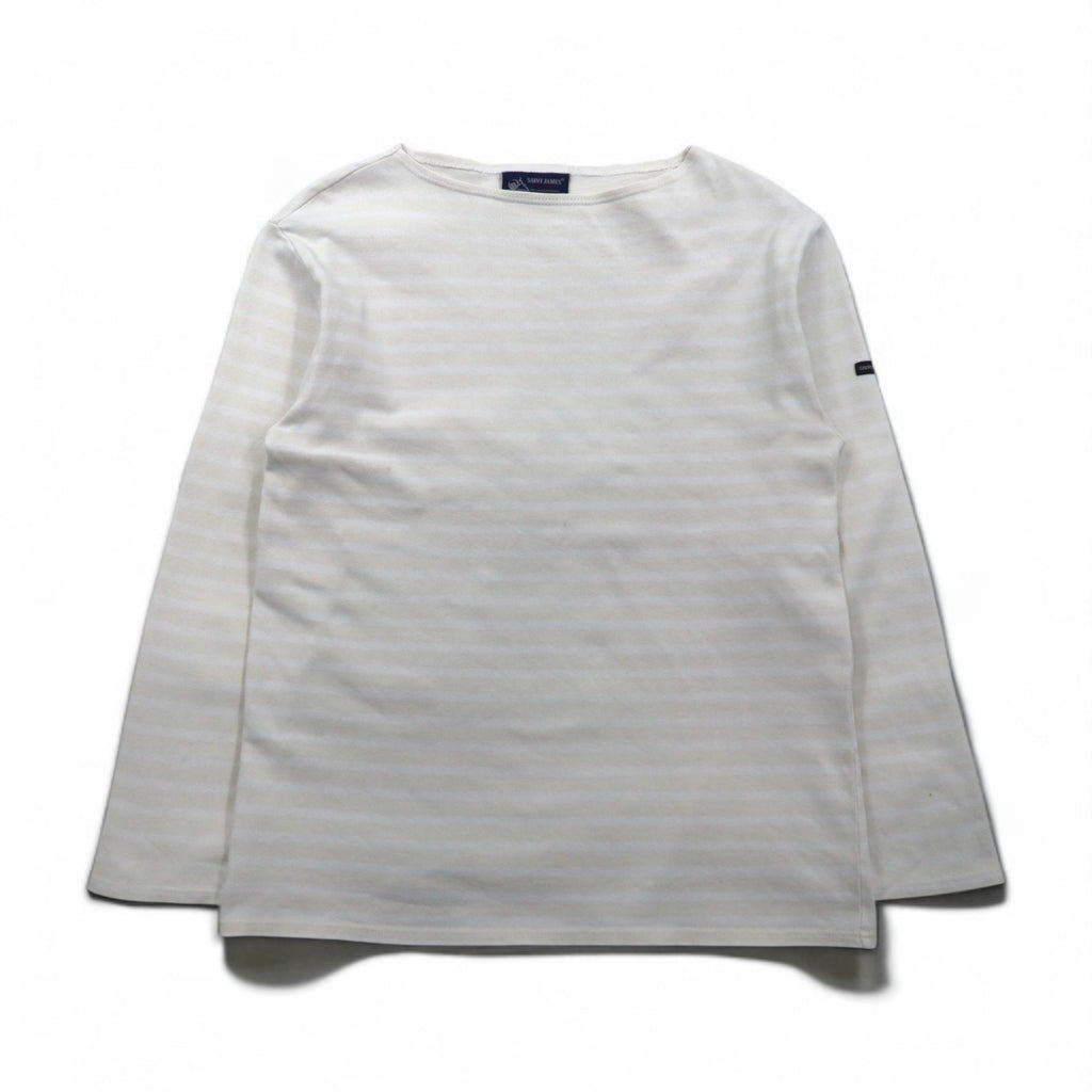 SAINT JAMES ボーダー バスクシャツ ロングスリーブ Tシャツ L ホワイト ベージュ ボートネック フランス製