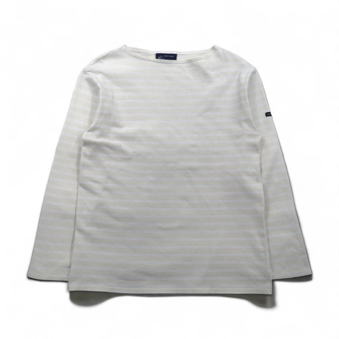 SAINT JAMES Border Basque Shirt, Long Sleeve, Size L, White/Beige, Boat Neck, Made in France