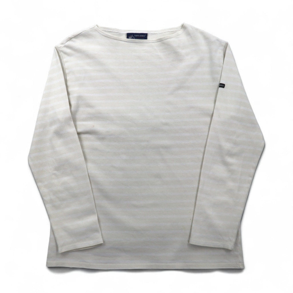 SAINT JAMES ボーダー バスクシャツ ロングスリーブ Tシャツ L ホワイト ベージュ ボートネック フランス製