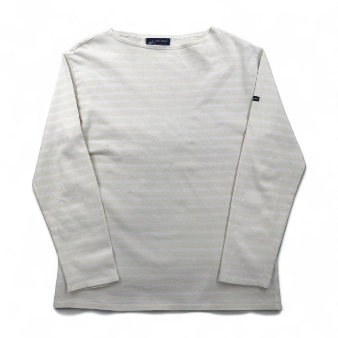 SAINT JAMES ボーダー バスクシャツ ロングスリーブ Tシャツ L ホワイト ベージュ ボートネック フランス製