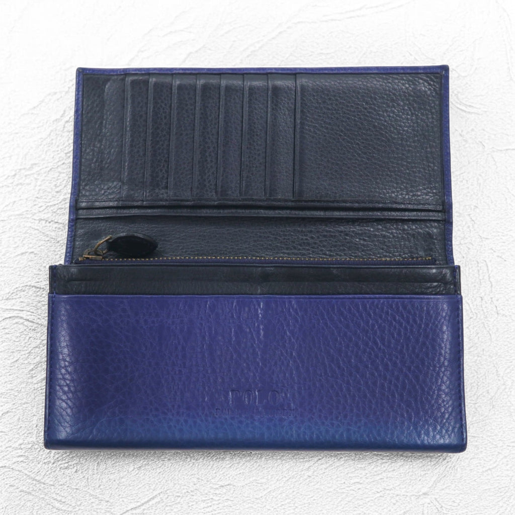 POLO RALPH LAUREN 長財布 ネイビー レザー シボ革