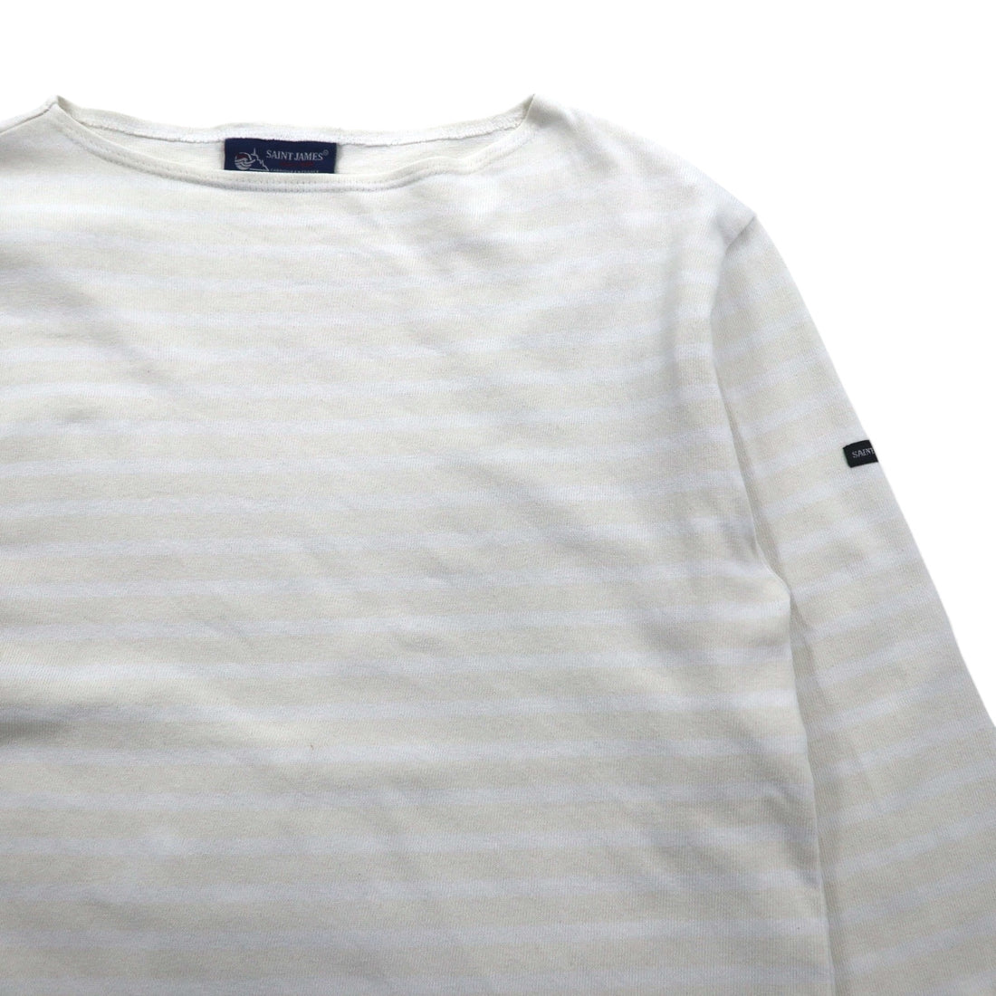 SAINT JAMES ボーダー バスクシャツ ロングスリーブ Tシャツ L ホワイト ベージュ ボートネック フランス製
