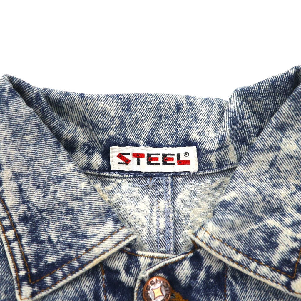 USA製 90年代 STEEL ケミカルウォッシュ デニムジャケット Gジャン L ブルー シンチバック