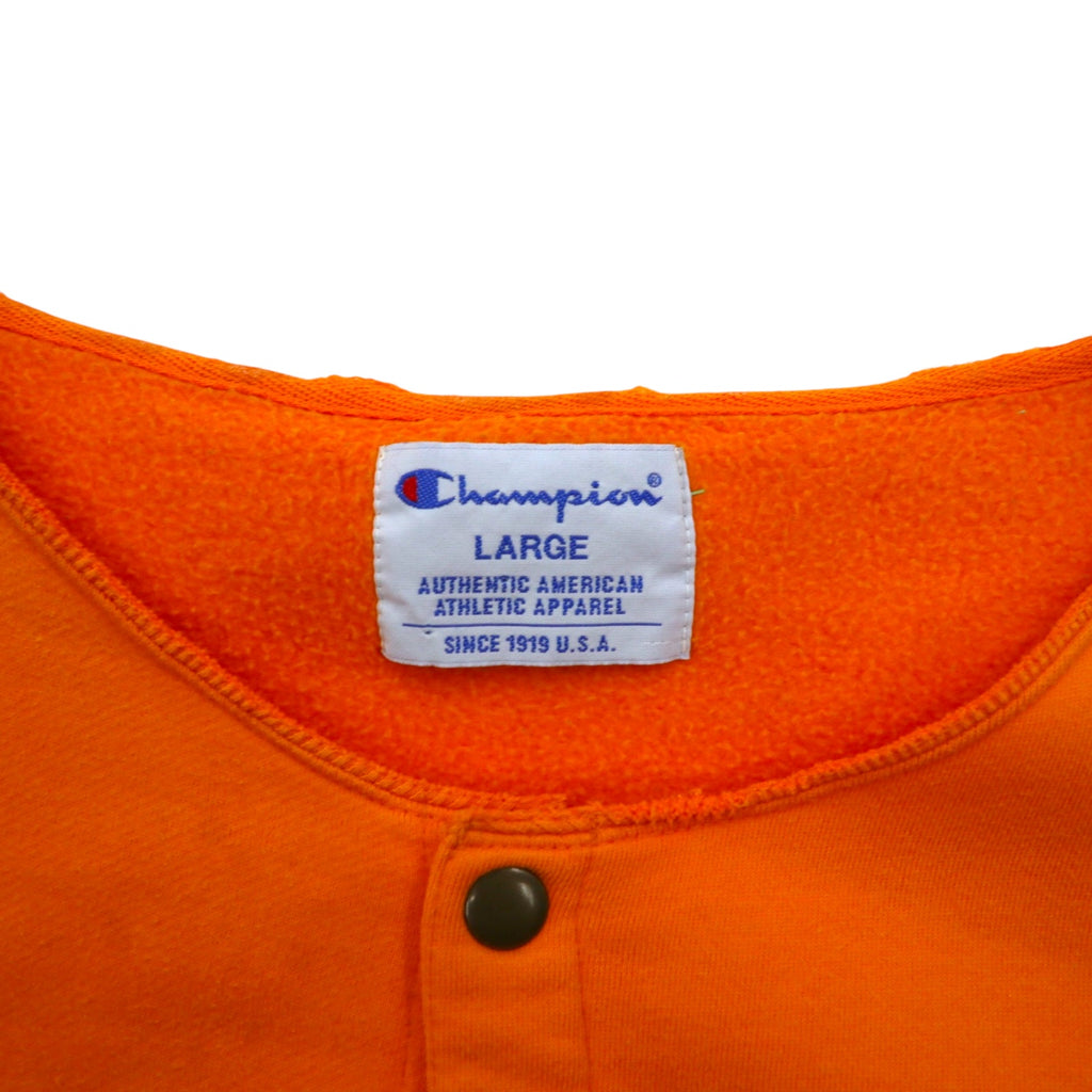 Champion 90s Snap Cardigan Sweat Blouson L Orange Side Pockets Fleece Lining