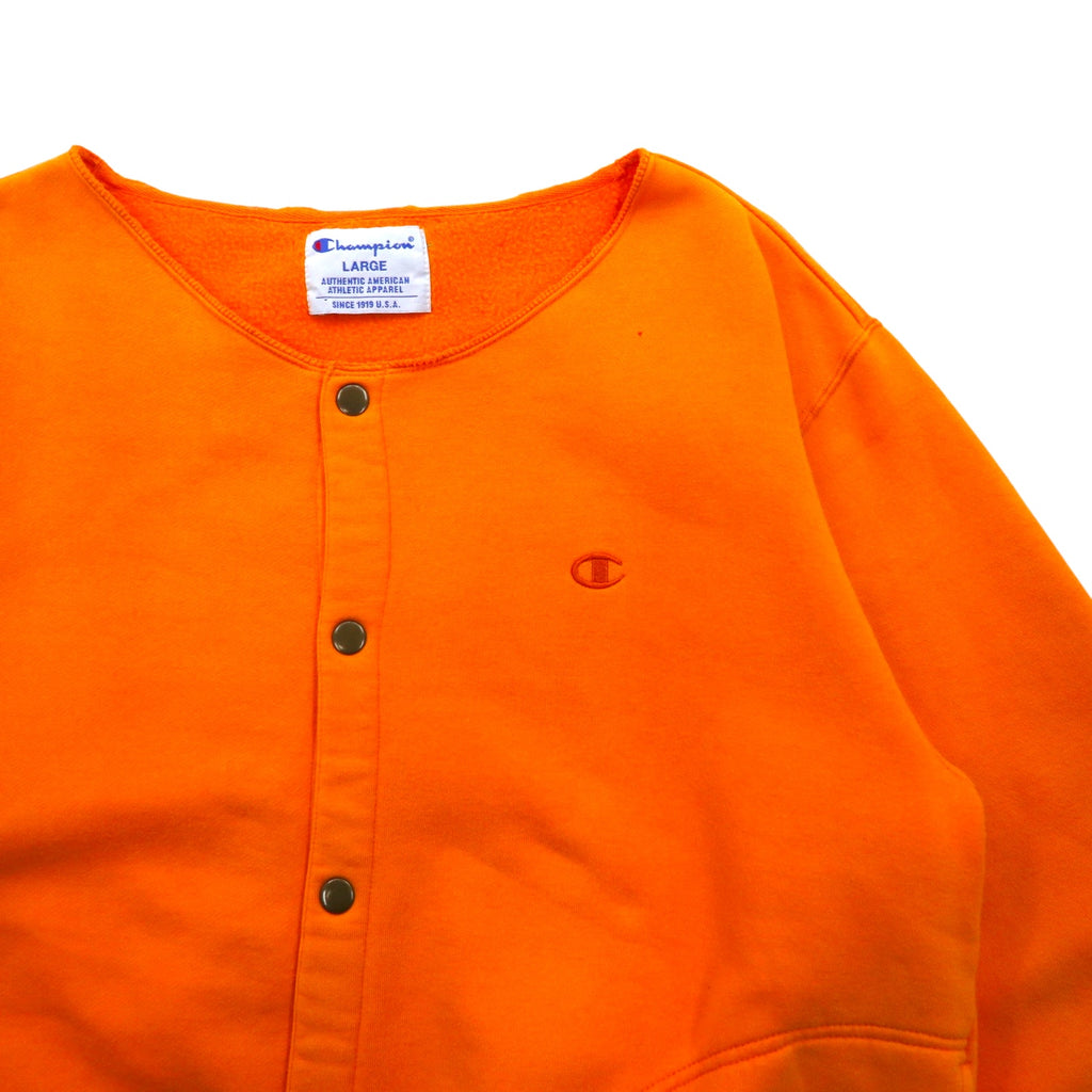 Champion 90s Snap Cardigan Sweat Blouson L Orange Side Pockets Fleece Lining