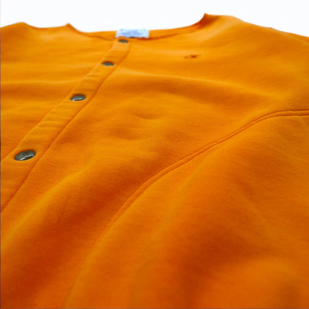 Champion 90s Snap Cardigan Sweat Blouson L Orange Side Pockets Fleece Lining