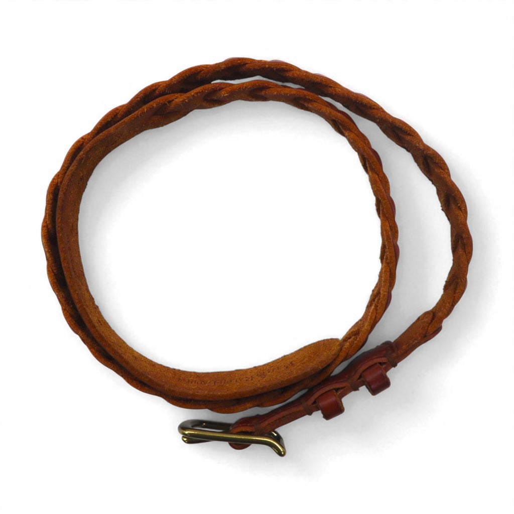 POLO RALPH LAUREN Intrecciato Braided Leather Belt, Size 36/90, Brown, Cowhide, Mesh, Narrow
