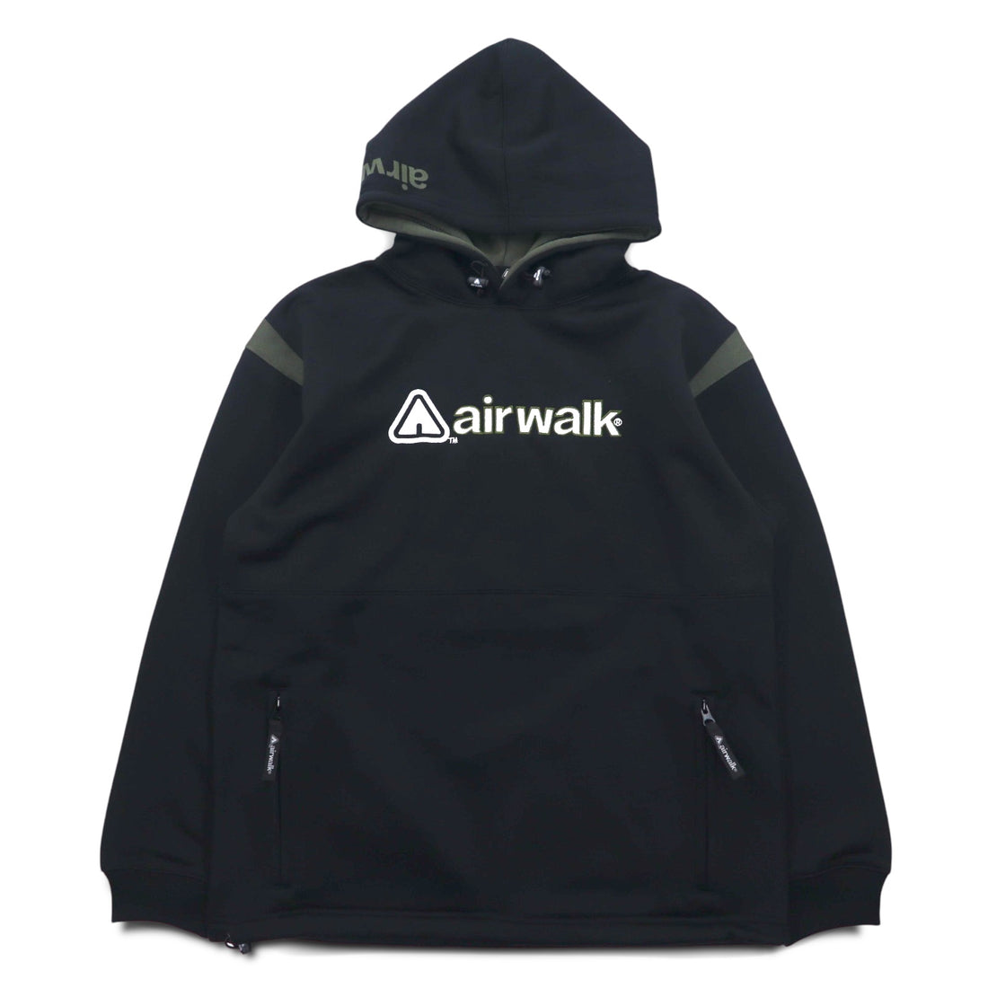 airwalk 00s pullover hoodie jersey M black polyester fleece lining drawstring