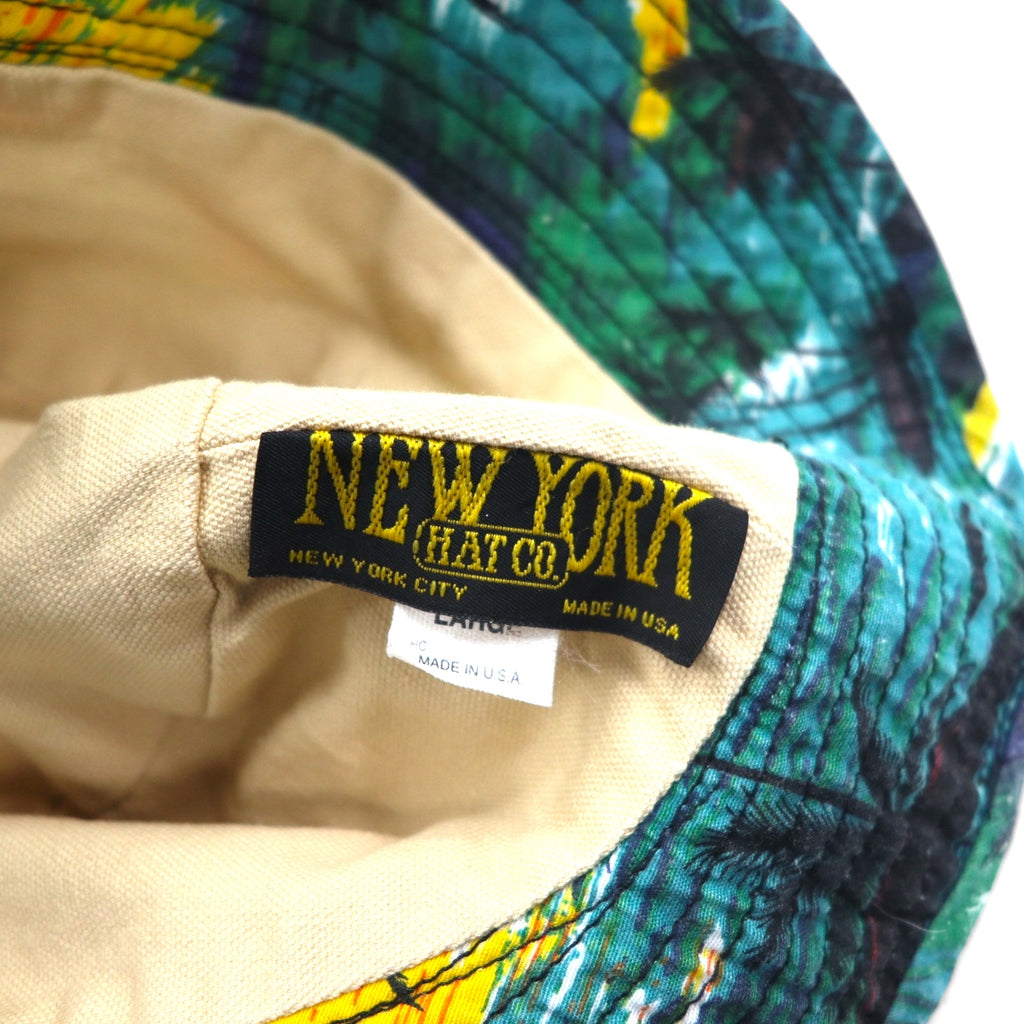 NEW YORK HAT Co. Made in USA Beach Motif Bucket Hat, Large, Green, All-Over Print, Cotton