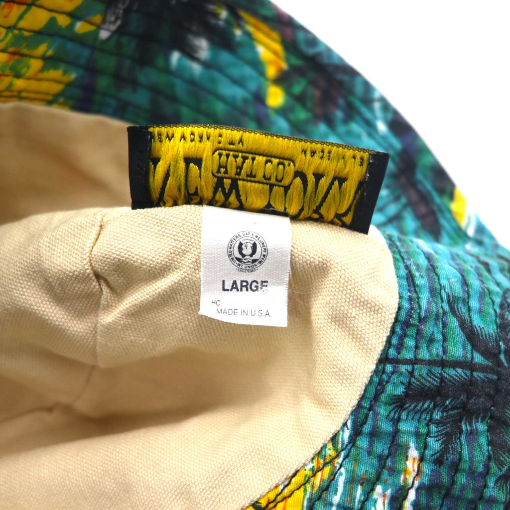 NEW YORK HAT Co. Made in USA Beach Motif Bucket Hat, Large, Green, All-Over Print, Cotton