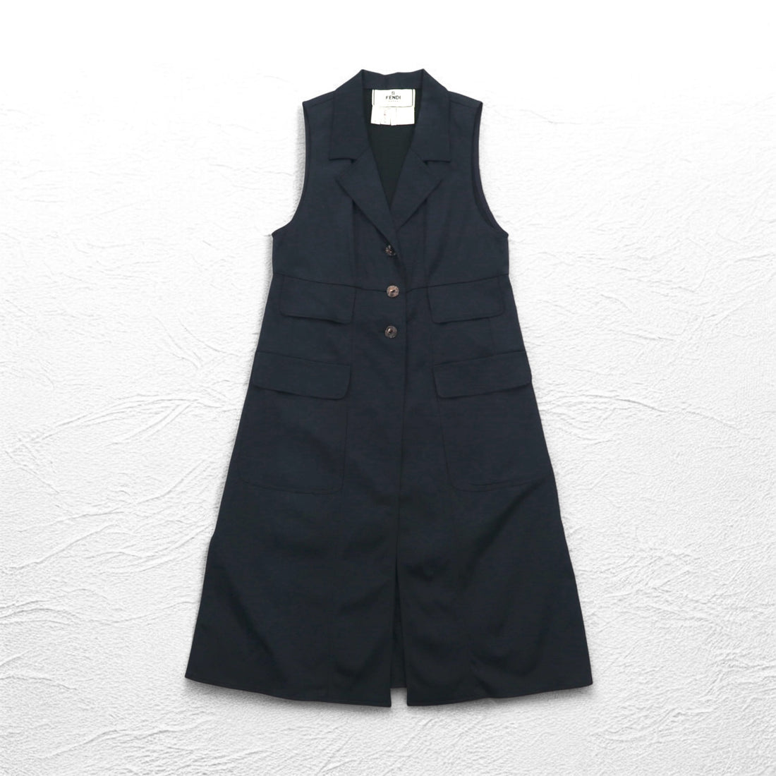 FENDI Made in Italy Sleeveless Coat Long Gilet Dress M Black Acetate