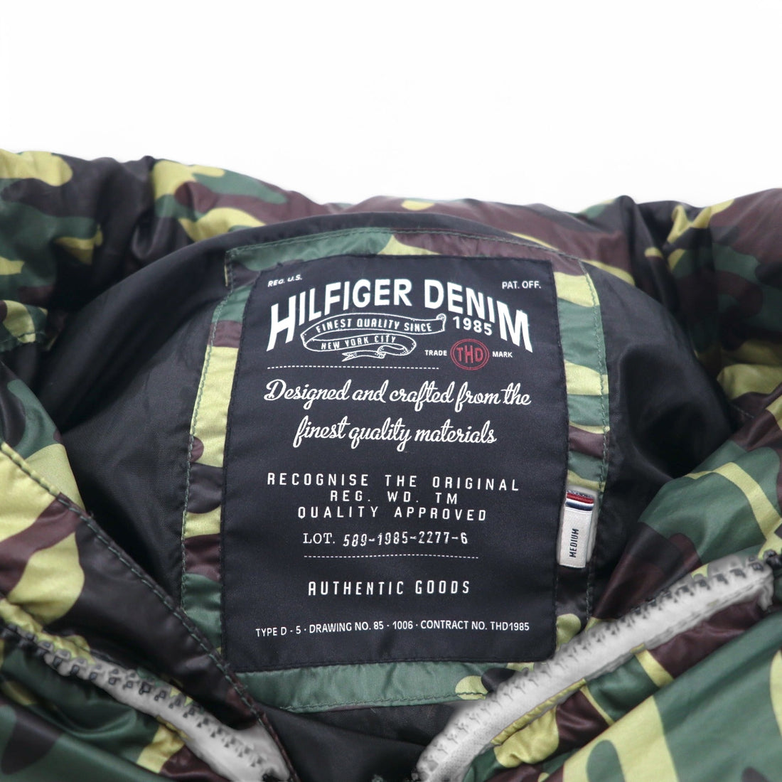 HILFIGER DENIM camouflage down jacket, M, khaki, polyester, detachable hood