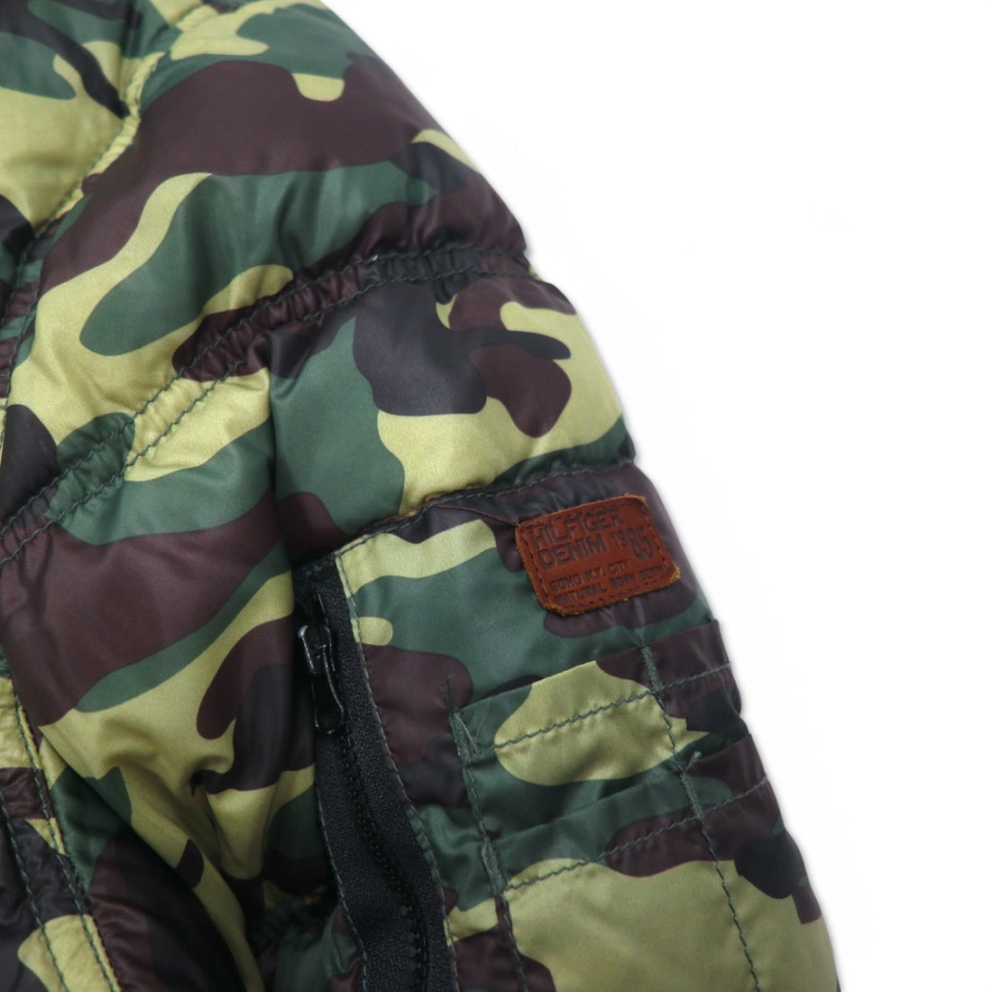 HILFIGER DENIM camouflage down jacket, M, khaki, polyester, detachable hood