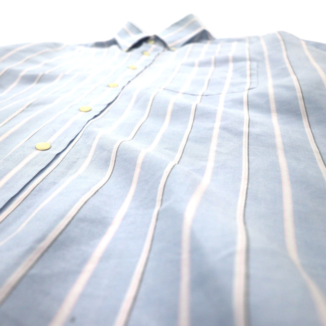 THE MEN'S STORE AT SEARS 90's Oxford Button Down Shirt 16 1/2 Blue Striped Polyester Cotton SINGLE NEEDLE TAILORING