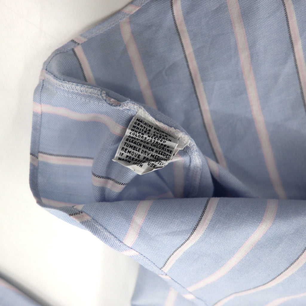 THE MEN'S STORE AT SEARS 90's Oxford Button Down Shirt 16 1/2 Blue Striped Polyester Cotton SINGLE NEEDLE TAILORING
