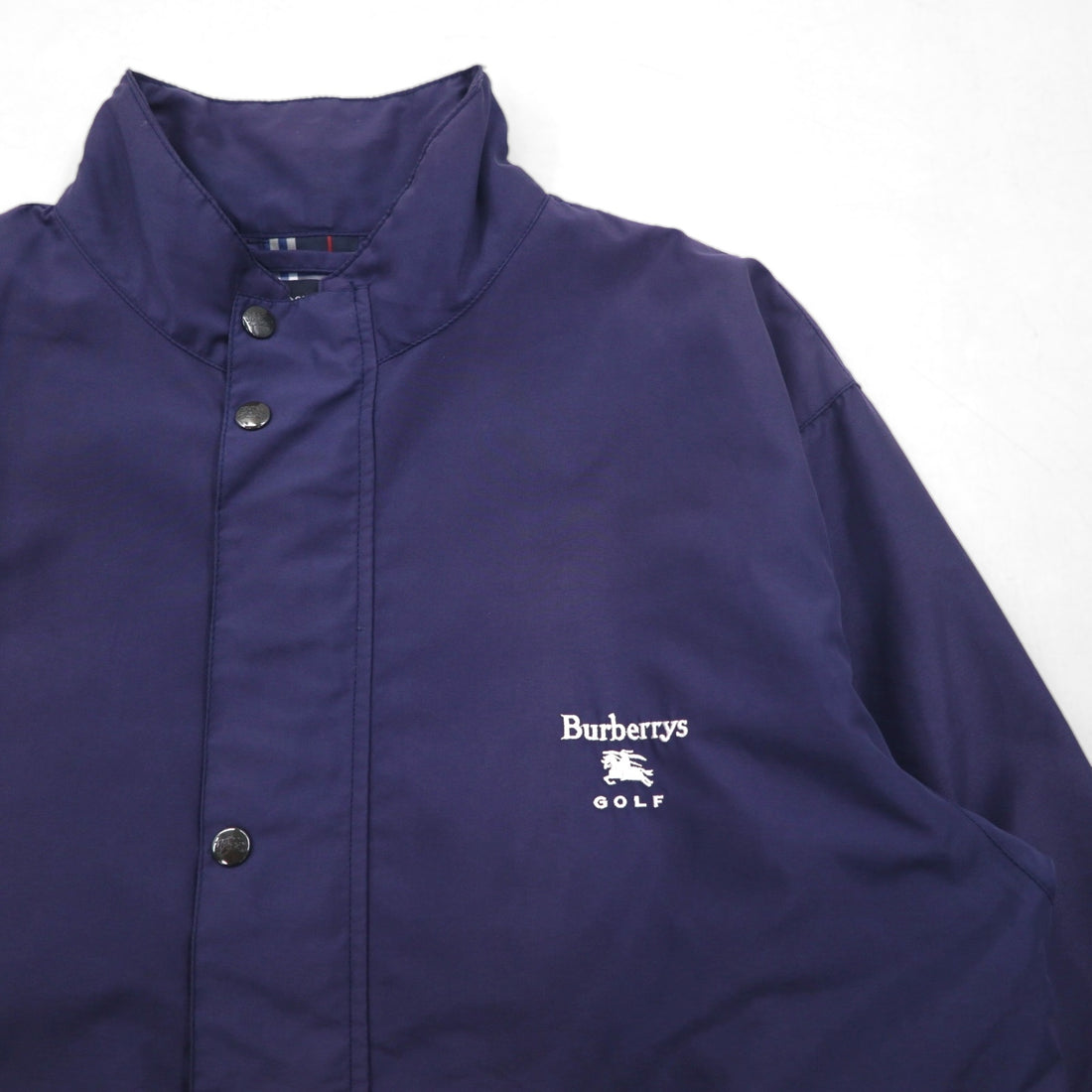 Burberry's GOLF Harrington Swing Top Jacket, Made in Portugal, Navy, Polyester, Nova Check Lining, Size L