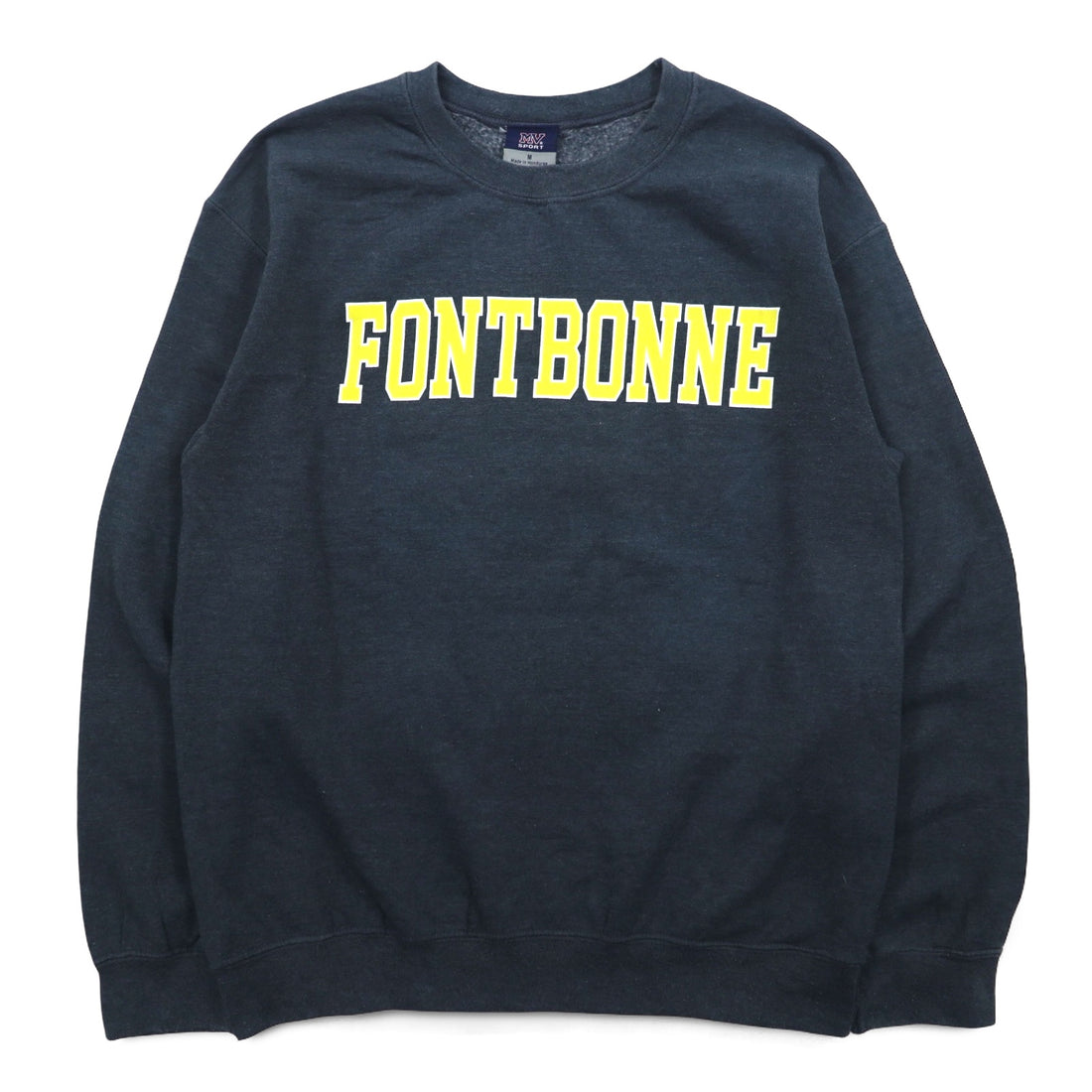 MV SPORT 90s College Print Sweatshirt M Grey Cotton Fleece Lining FONTBONNE
