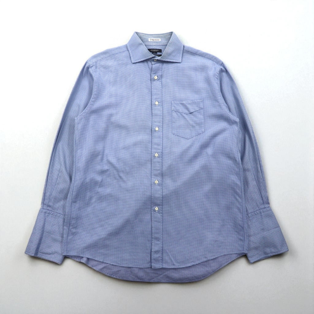 BURBERRY 日本製 ドレス シャツ XL ブルー CLUB COLLECTION カフスホール 胸ポケット