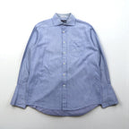 BURBERRY 日本製 ドレス シャツ XL ブルー CLUB COLLECTION カフスホール 胸ポケット