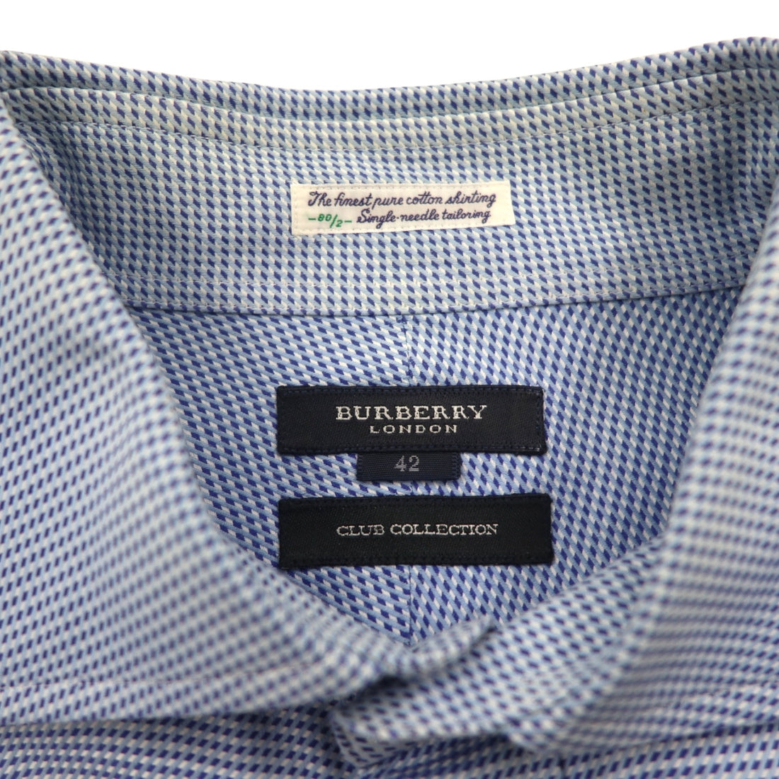 BURBERRY 日本製 ドレス シャツ XL ブルー CLUB COLLECTION カフスホール 胸ポケット