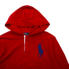 Polo by Ralph Lauren Big Pony Embroidered Half Button Hoodie, S, Red, Cotton, Pique