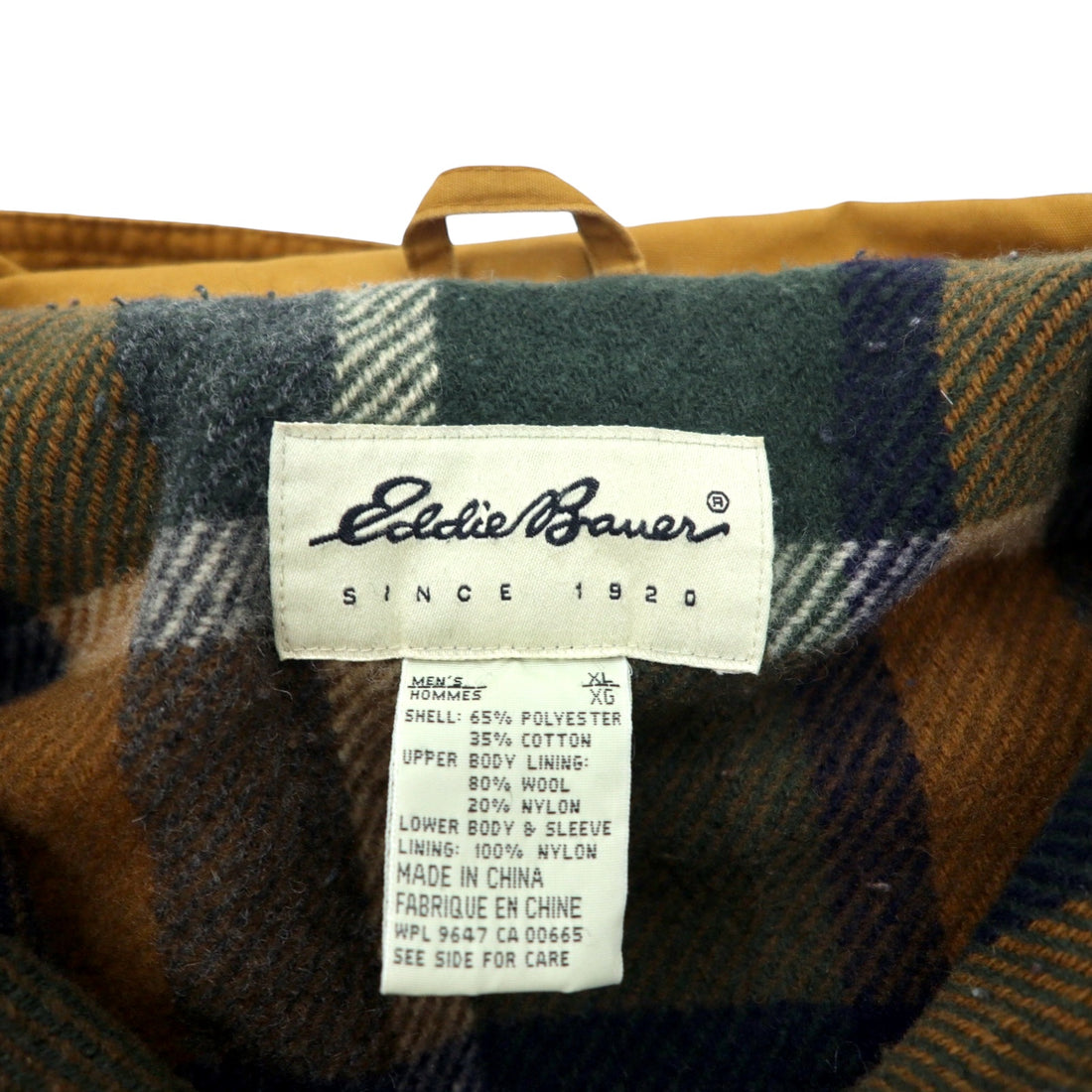 Eddie Bauer 80s Mountain Parka XL Beige Polyester Cotton 65/35 Cross Blanket Liner Detachable Hood Drawcord Wool Lined Mountain Parka