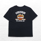HARLEY DAVIDSON 00s Made in USA Fire Pattern Skull Print T-Shirt 2XL Black Cotton ST LOUIS MO