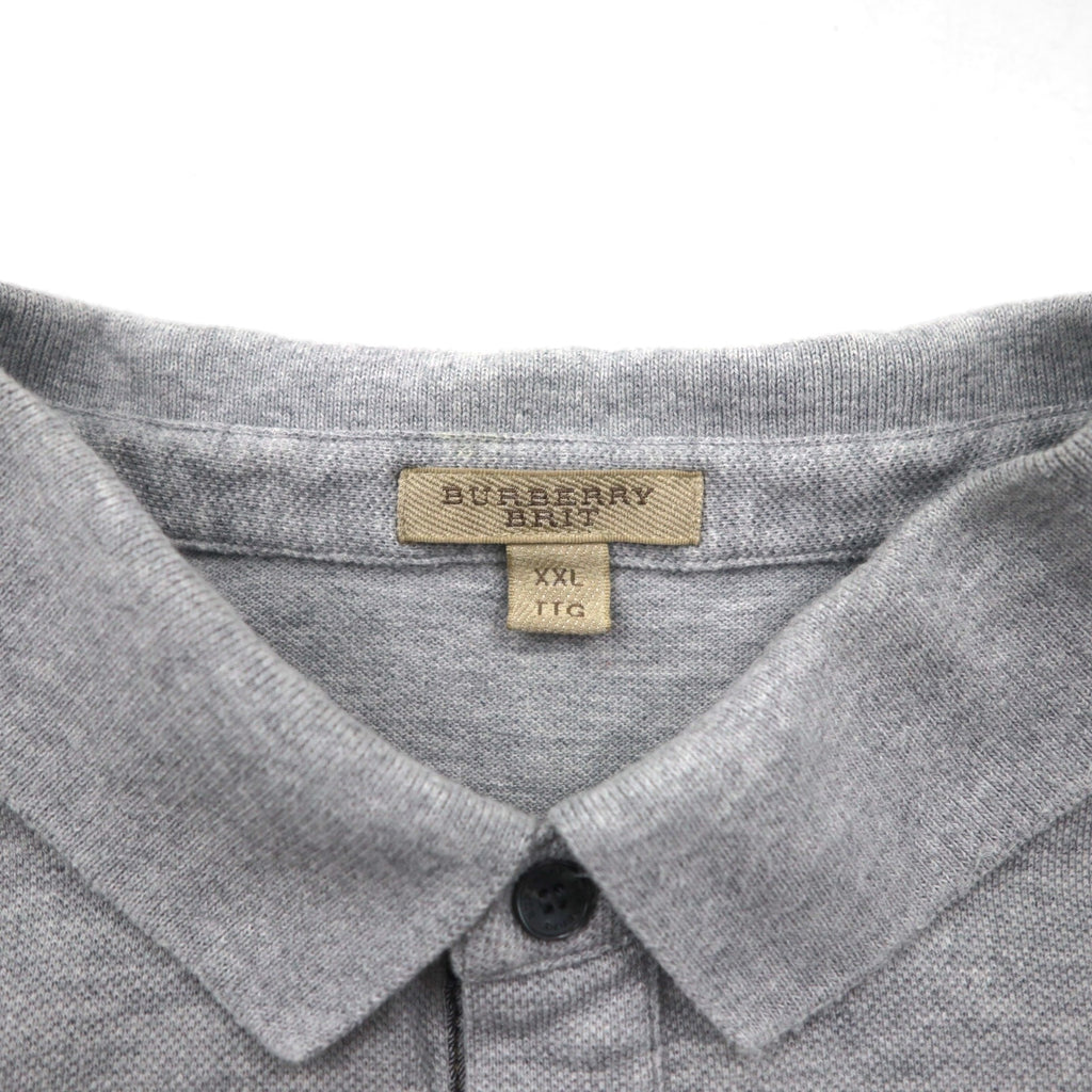 BURBERRY BRIT 現行タグ ポロシャツ 2XL グレー コットン 鹿の子 ワンポイントロゴ刺繍