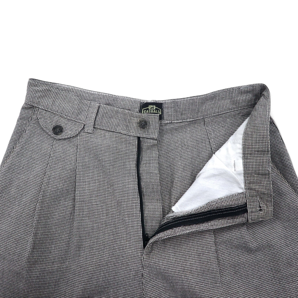 Lee Casuals 90s Wide Tapered Tuck Chino Pants, Large, Grey, Gun Club Check, Cotton, WRINKLE FREE, Made in the Dominican Republic