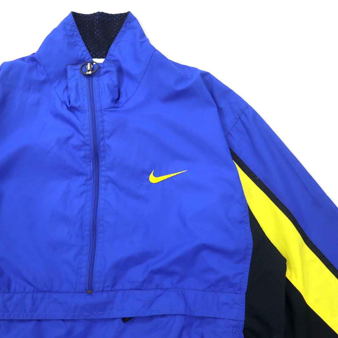 NIKE 90's Anorak Jacket Half Zip Nylon Jacket M Blue Polyester Mesh Switching Silver Tag Swoosh Logo Embroidery