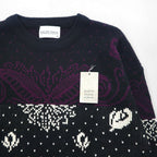 90s Vintage Jacquard Knit Sweater with Bandana Print, Size M, Black, Ralph Evans, Unused