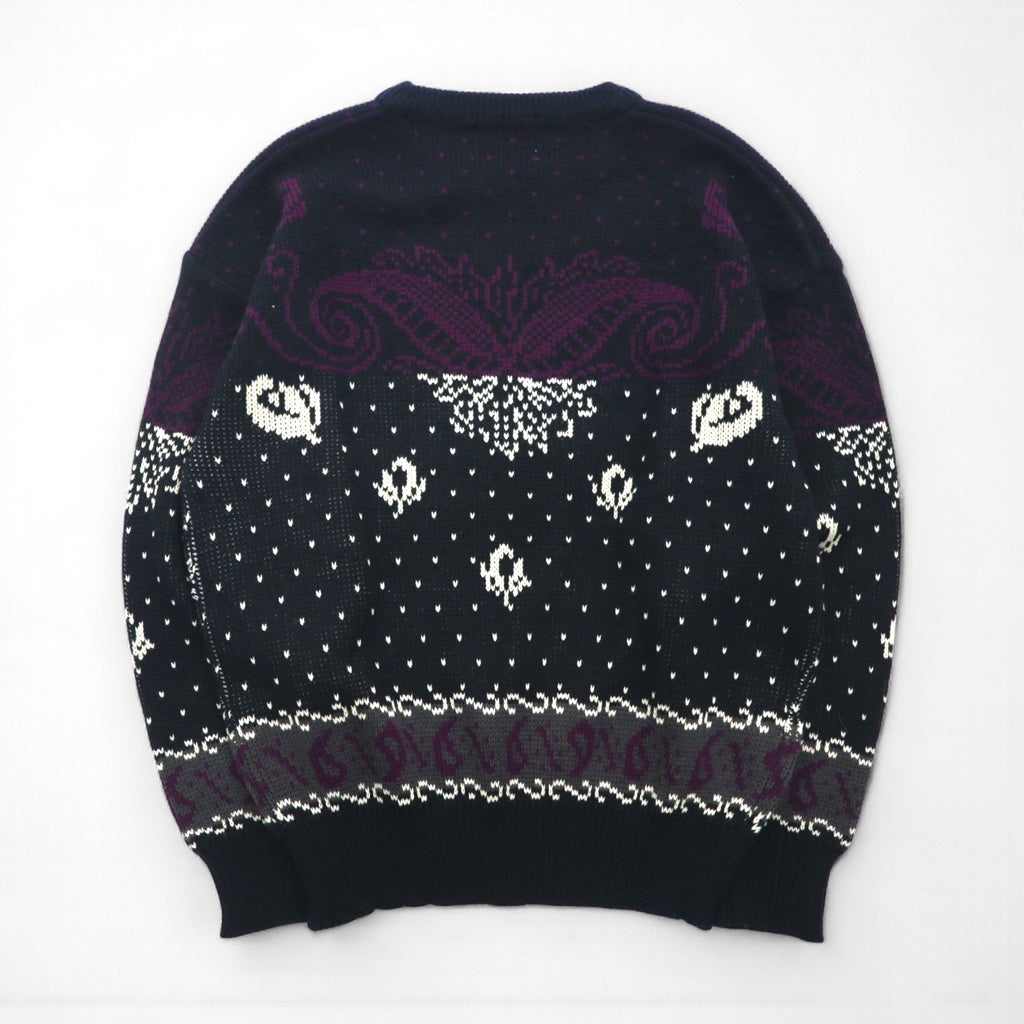 90s Vintage Jacquard Knit Sweater with Bandana Print, Size M, Black, Ralph Evans, Unused