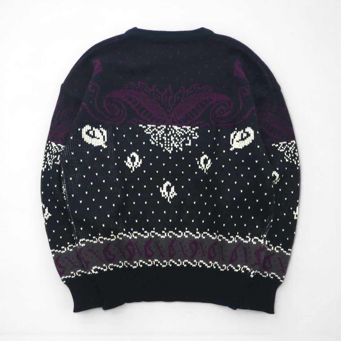 90s Vintage Jacquard Knit Sweater with Bandana Print, Size M, Black, Ralph Evans, Unused