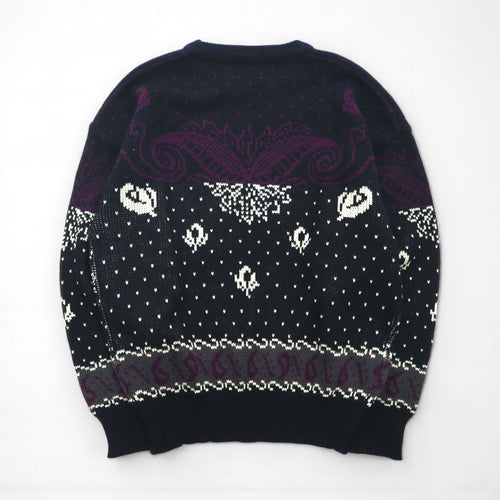 90s Vintage Jacquard Knit Sweater with Bandana Print, Size M, Black, Ralph Evans, Unused