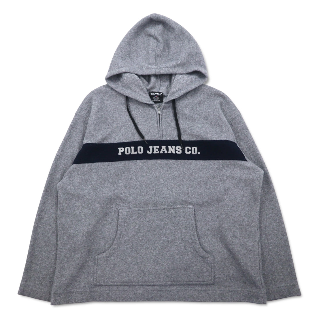 POLO JEANS CO. RALPH LAUREN 90s fleece half-zip hoodie L gray polyester logo