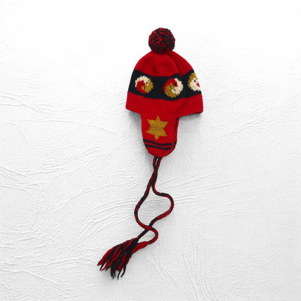 Leh Ear Flap Knit Cap, Pompom Knit Hat, FREE, Red, With Earmuffs