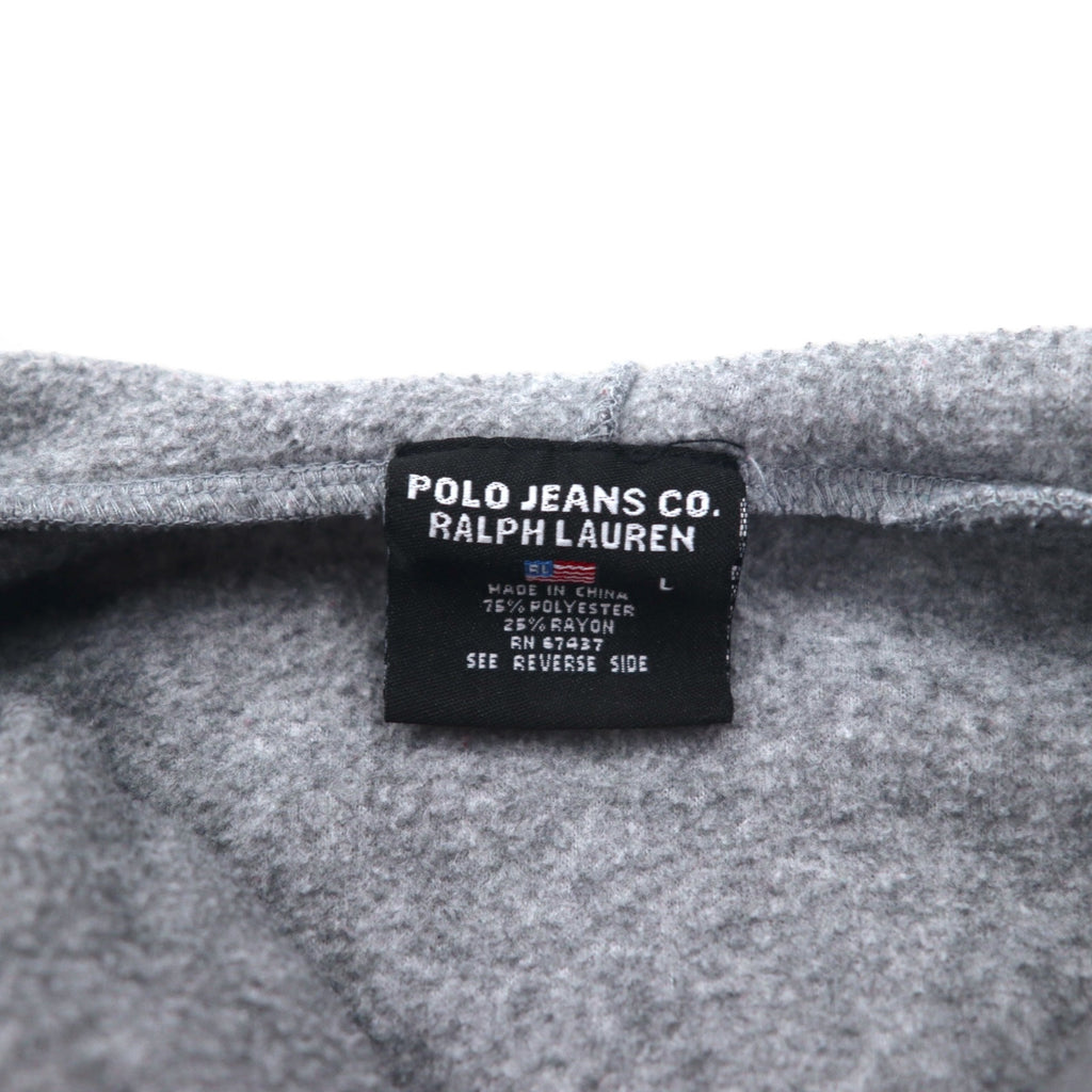 POLO JEANS CO. RALPH LAUREN 90s fleece half-zip hoodie L gray polyester logo