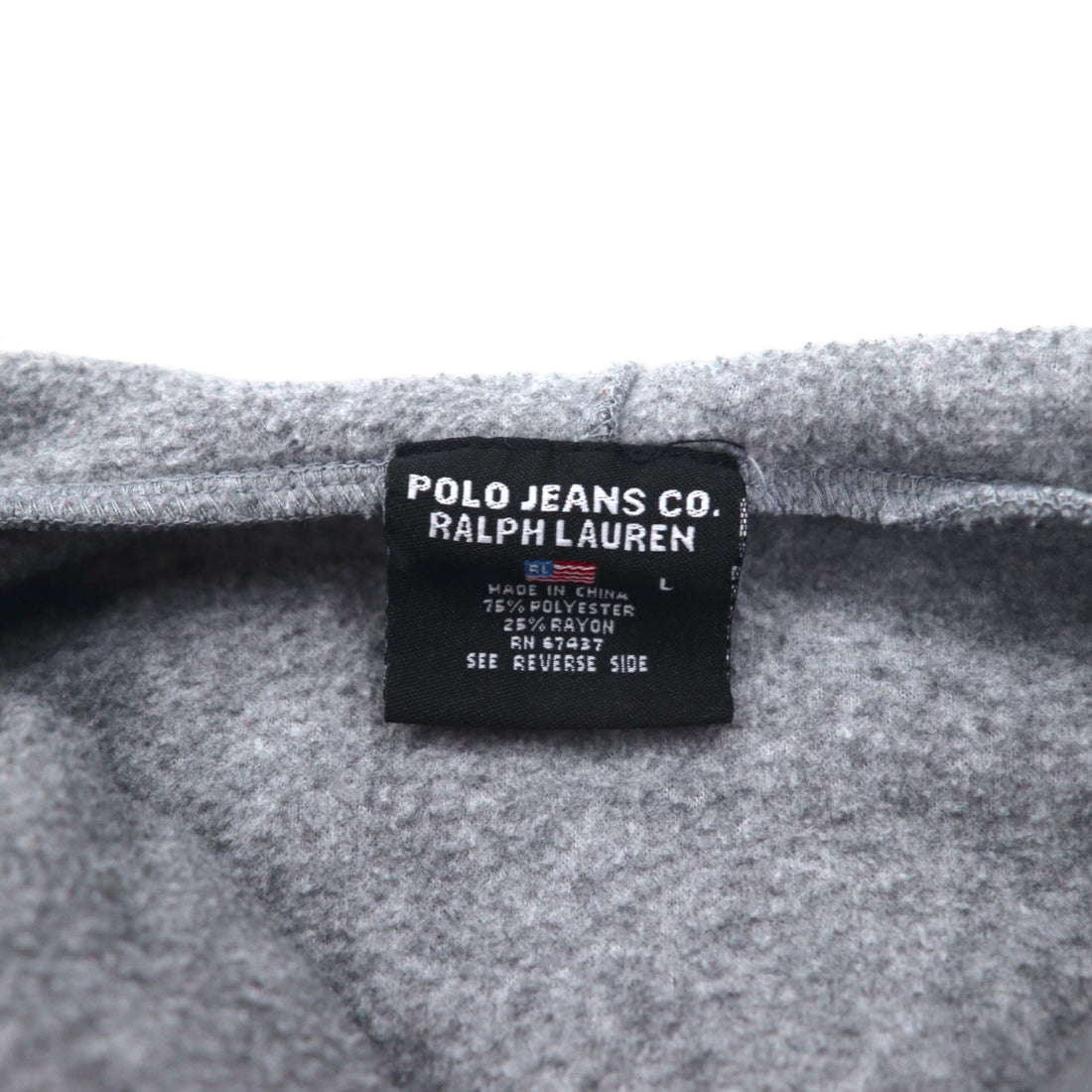 POLO JEANS CO. RALPH LAUREN 90s fleece half-zip hoodie L gray polyester logo