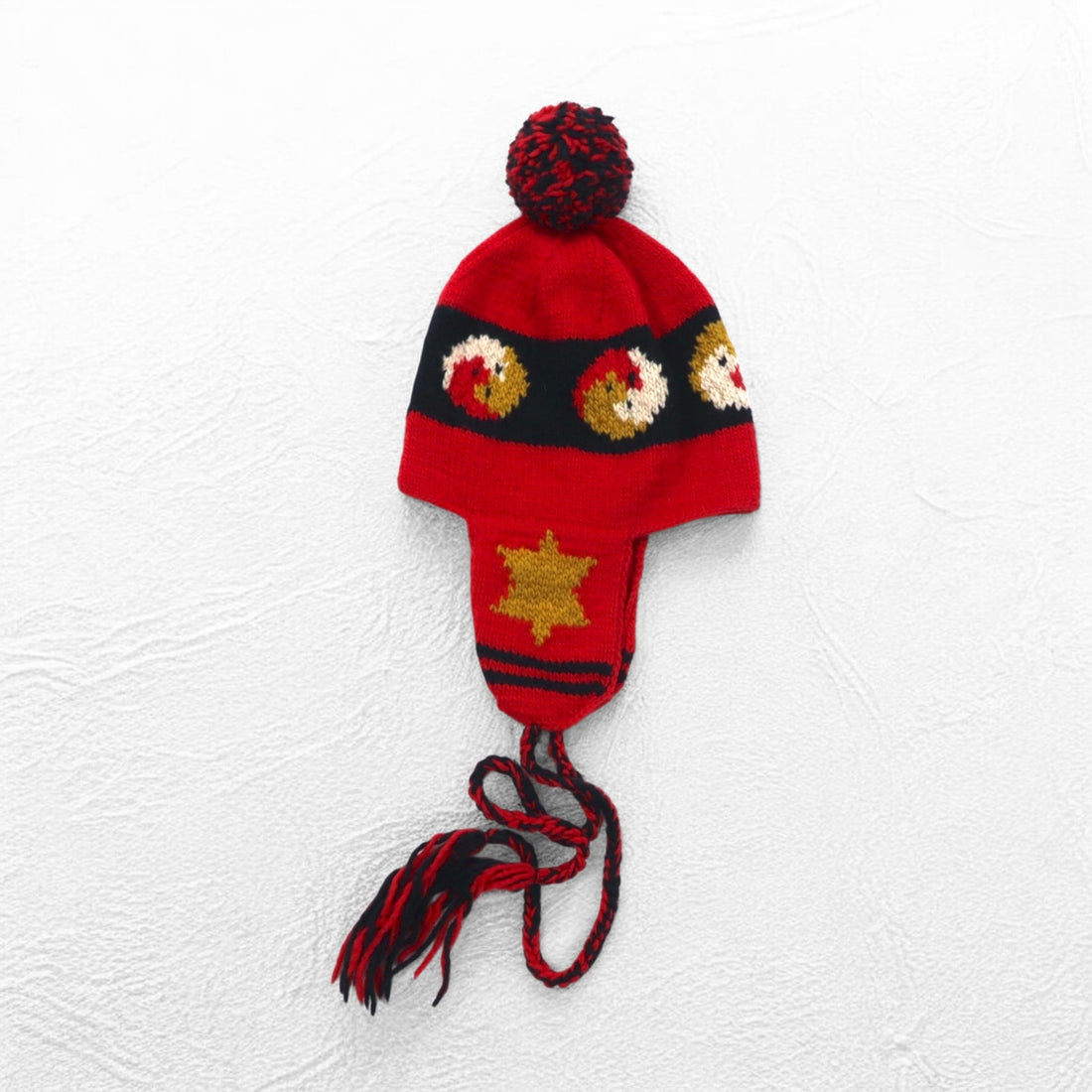 Leh Ear Flap Knit Cap, Pompom Knit Hat, FREE, Red, With Earmuffs