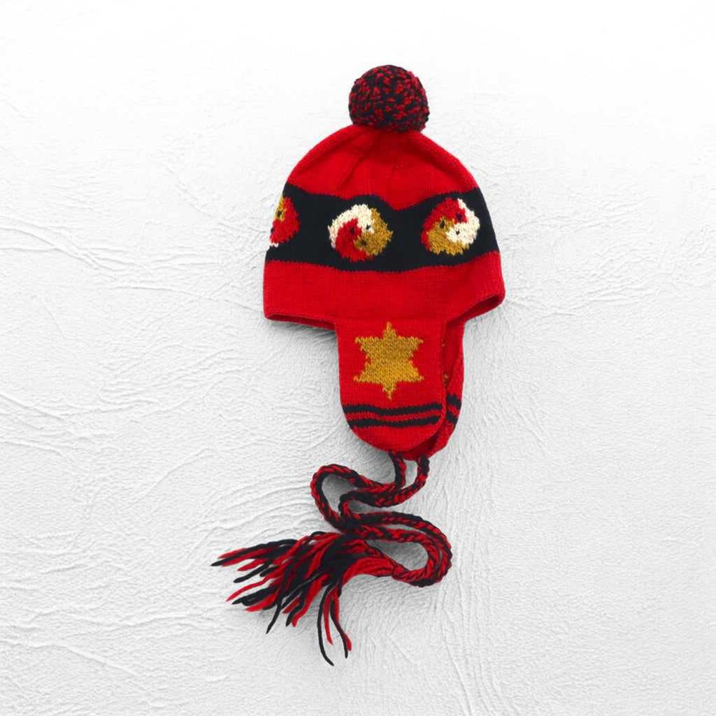 Leh Ear Flap Knit Cap, Pompom Knit Hat, FREE, Red, With Earmuffs