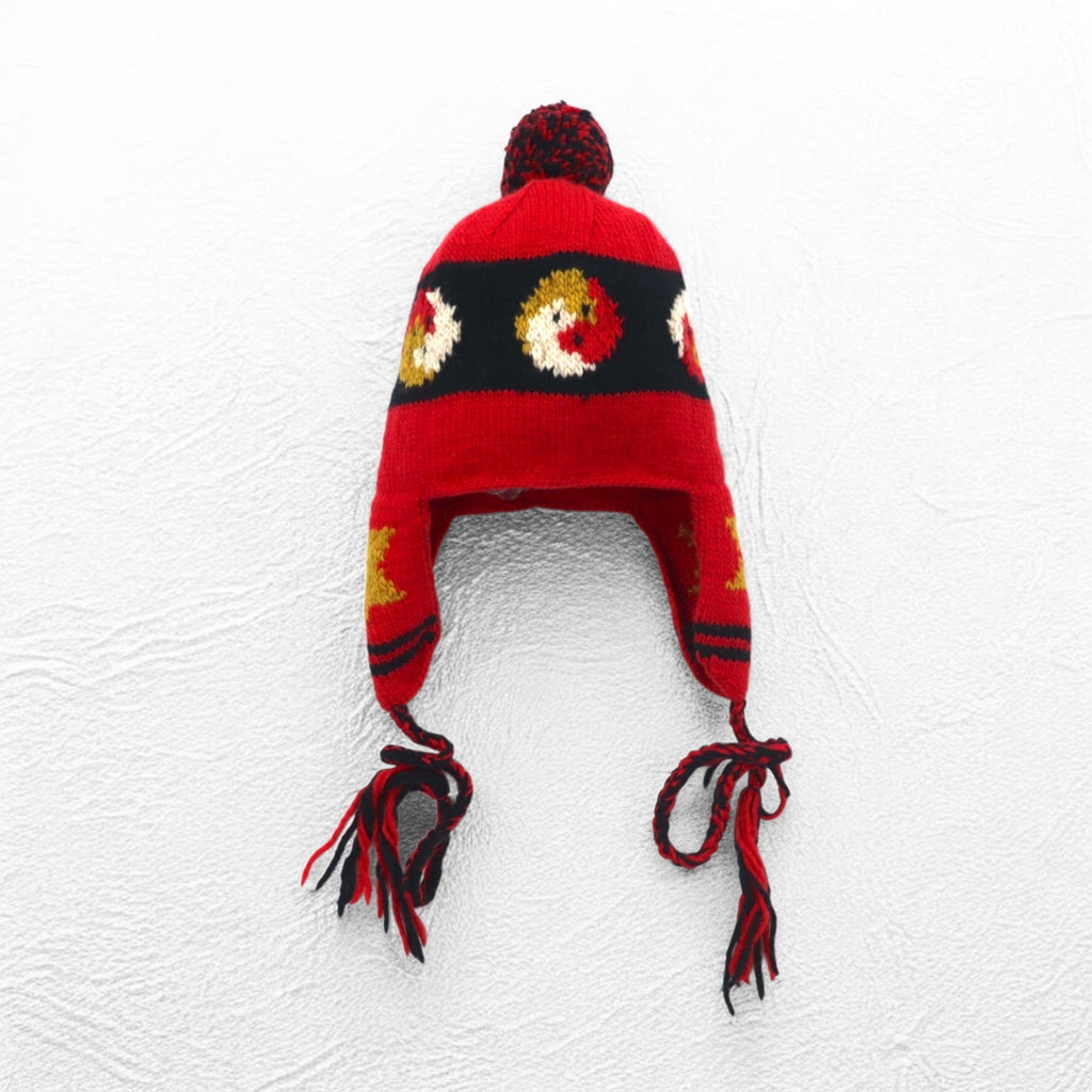 Leh Ear Flap Knit Cap, Pompom Knit Hat, FREE, Red, With Earmuffs